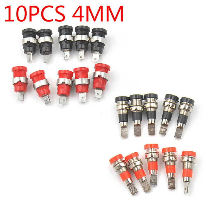 

10pcs/lot 4mm Panel Mount Binding Post Connector Banana Female Jack Socket Red And Black Color