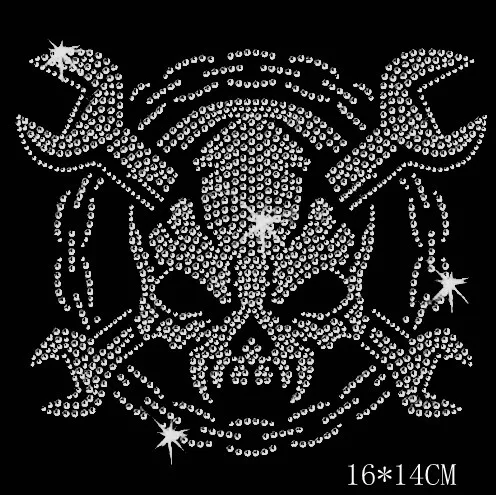 

Free Shipping hotfix rhinestones heat transfer design iron on motifs skull with tools very ugly image