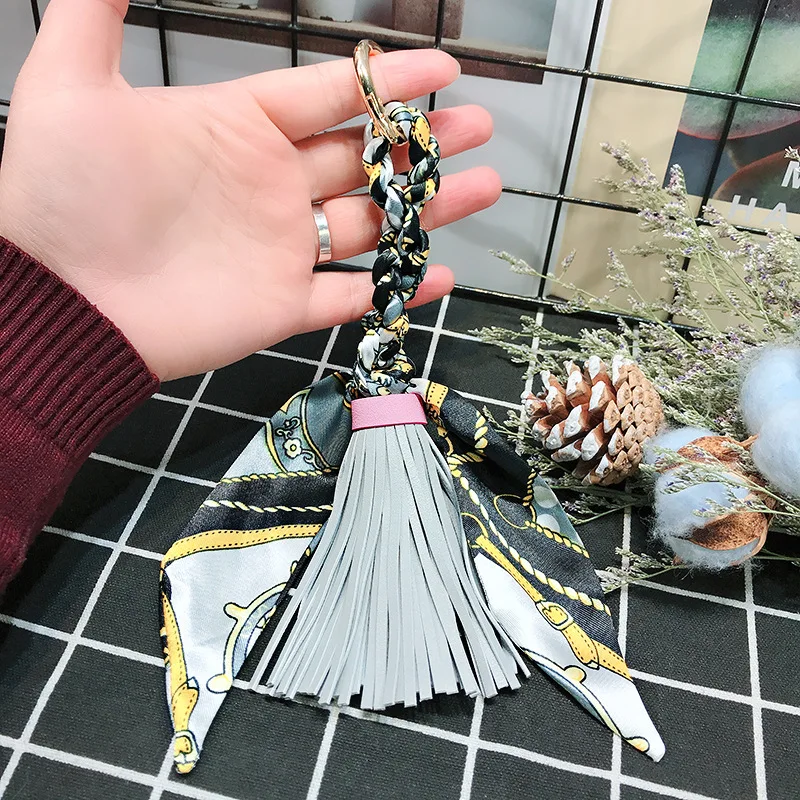 Модный Шелковый брелок для ключей с кисточками тесемка шарф роскошный бренд Llavero