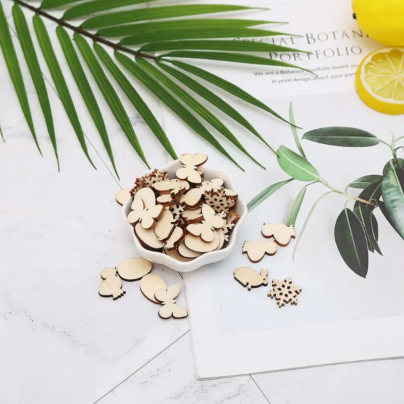 50 шт. лазерная резка дерева пасхальное яйцо и кролик украшение деревянная форма
