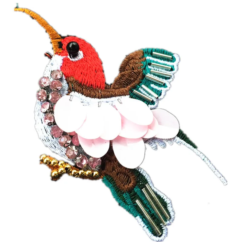 1 пара симпатичных блесток бисер птицы нашивки пришитые на наклейку сделай сам