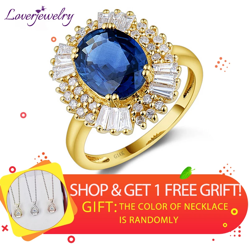 LOVERJEWELRY Кольца с сапфиром Для женщин модное Ювелирное Украшение бриллиант Обручение кольцо 14K желтое золото Овальный 8x10 мм сапфир драгоценный камень