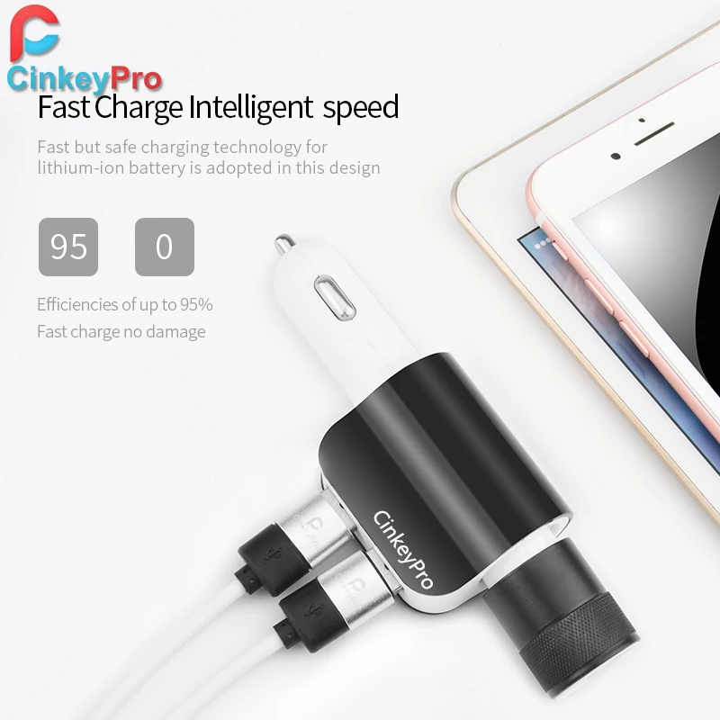 CinkeyPro автомобильное зарядное устройство прикуриватель адаптер 3.1A 2 порта USB телефон адаптер зарядки Micro type C кабель для iPhone samsung