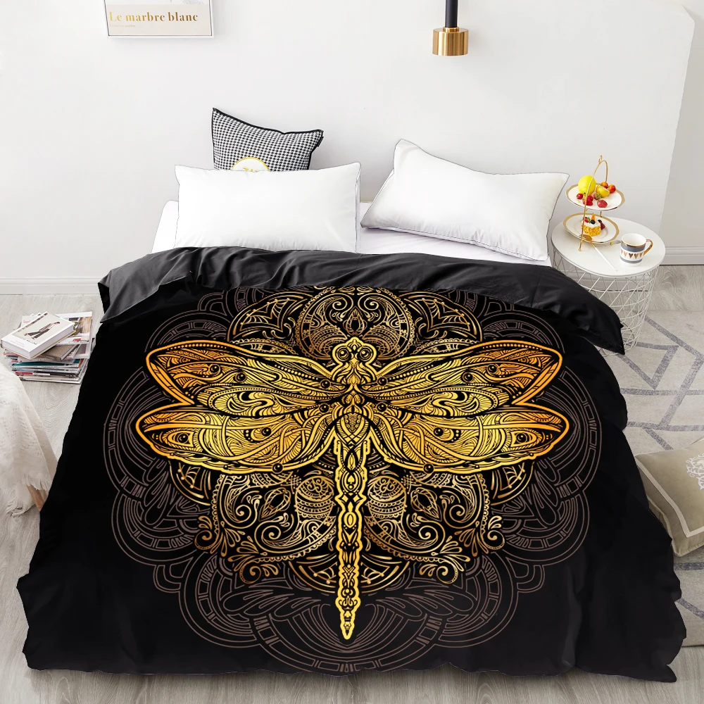 

3D HD Digital Printing Custom Duvet Cover,Comforter/Quilt/Blanket case Queen King Bedding 220x240,Bedclothes dragonfly on black