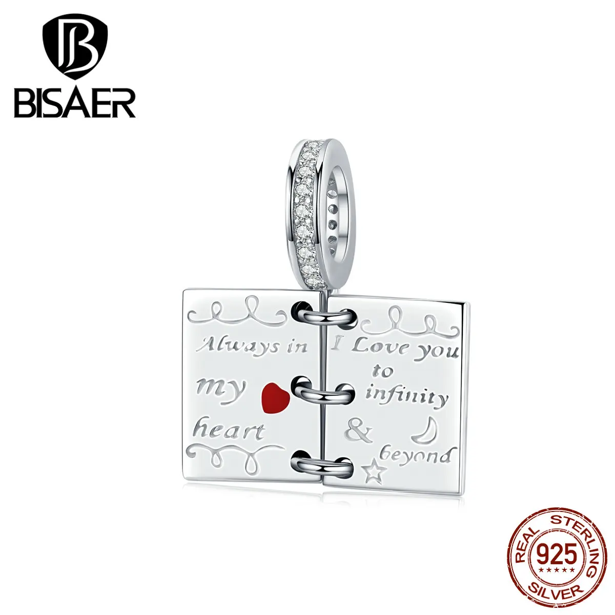 BISAER 925 пробы серебряный кулон в форме буквы любовь бусины конверт талисманы подходят для шарма Браслеты DIY ювелирных изделий ECC1262