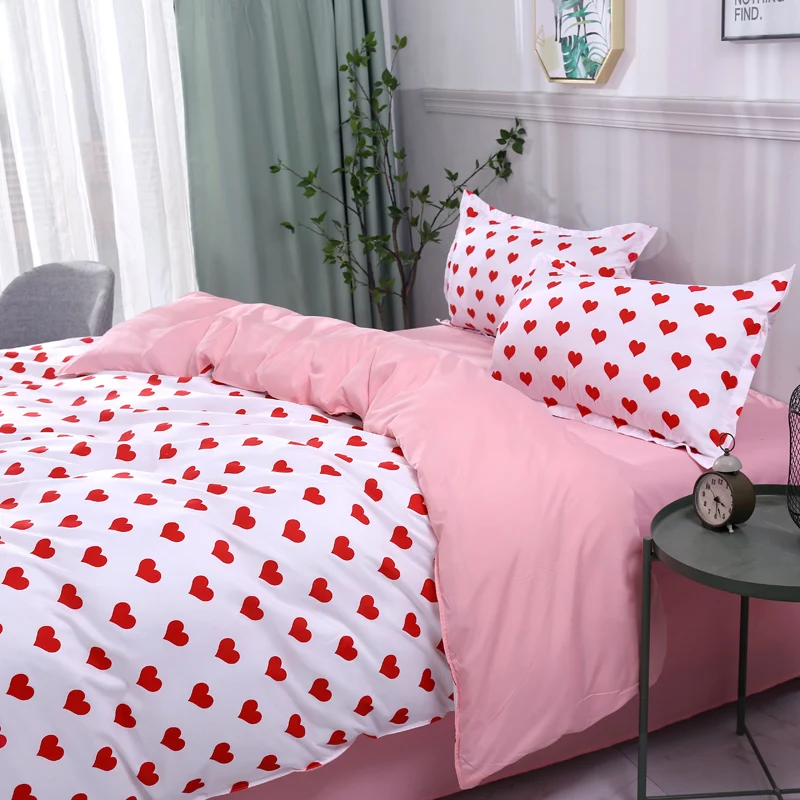 2018 розовый сердечки простой пододеяльник набор полиэстер микрофибра постельное