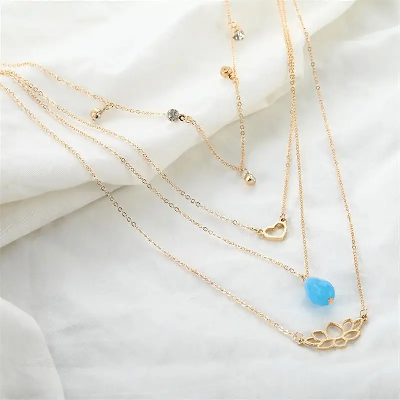 4 шт./компл. классическое женское ожерелье сердце синий жемчуг лотос кристалл