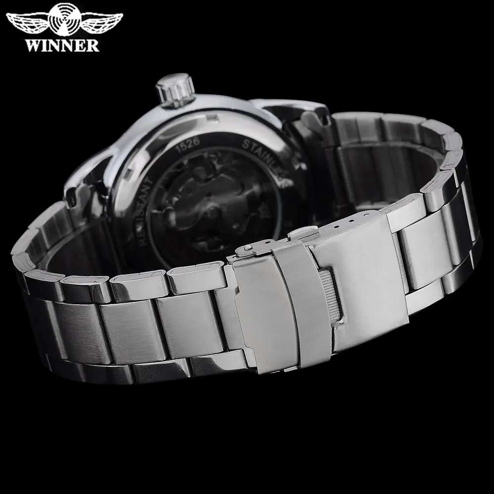 Мужские модные повседневные механические часы WINNER Серебристые со стальным