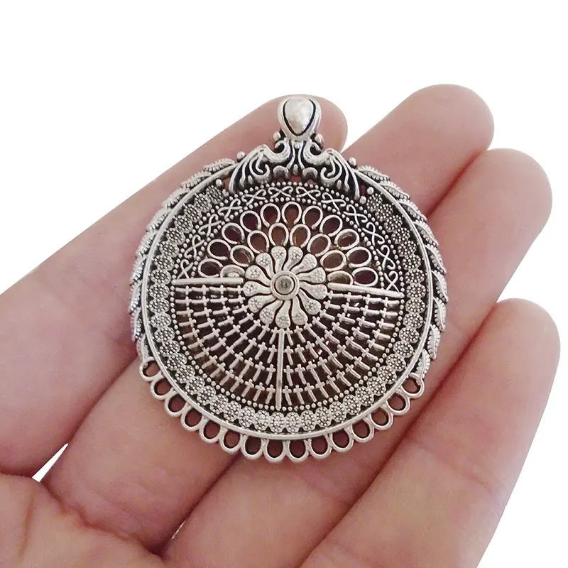 5 x Тибетский античный серебряный тон Boho Цветок Круглые Подвески Для Изготовление Ювелирных ожерелий фурнитура
