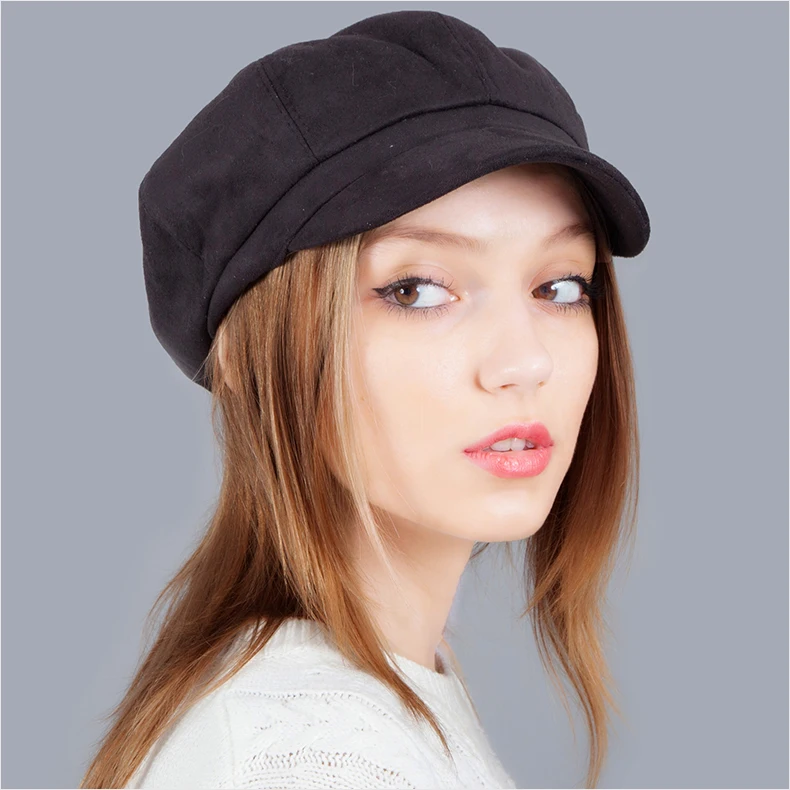 Замшевая Женская кепка Newsboy, модная восьмиугольная кепка художника, осенне-зимняя теплая Кепка Newsboy, одноцветная Милая Повседневная Кепка