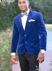Высококачественные синие бархатные смокинги жениха с двумя пуговицами, смокинги с отворотами для жениха, лучший мужской свадебный костюм (пиджак + брюки + галстук) W: 415