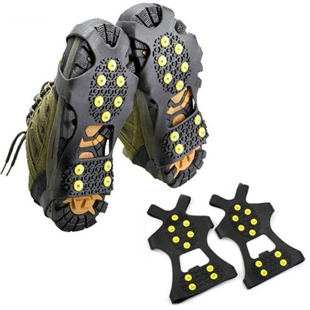 1Pair 10 Studs Anti-Skid Snow Ice Climbing Shoe Spikes Grips Crampons Cleats Overshoes Cleats Chain Claws Grips shoes crampon