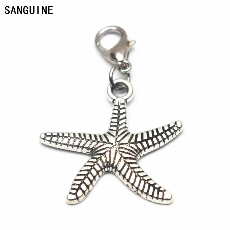

Hot selling 12pcs/lot Alloy starfish dangle charms lobster clasp hanging charm DIY bracelet&pendant floating charms jewelry