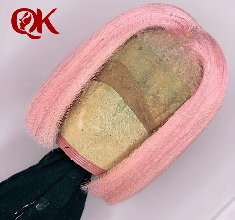 Queenking волосы 250% плотность детские розовые короткие Боб кружевные передние человеческие волосы парики предварительно выщипанные натуральные волосы бразильские волосы remy