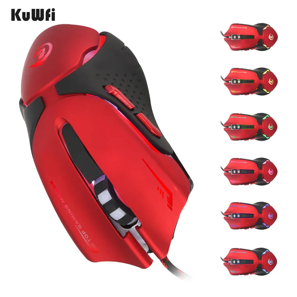 KuWFi USB игровая мышь 6 клавиш Проводная 3200 точек/дюйм цветная светодиодная