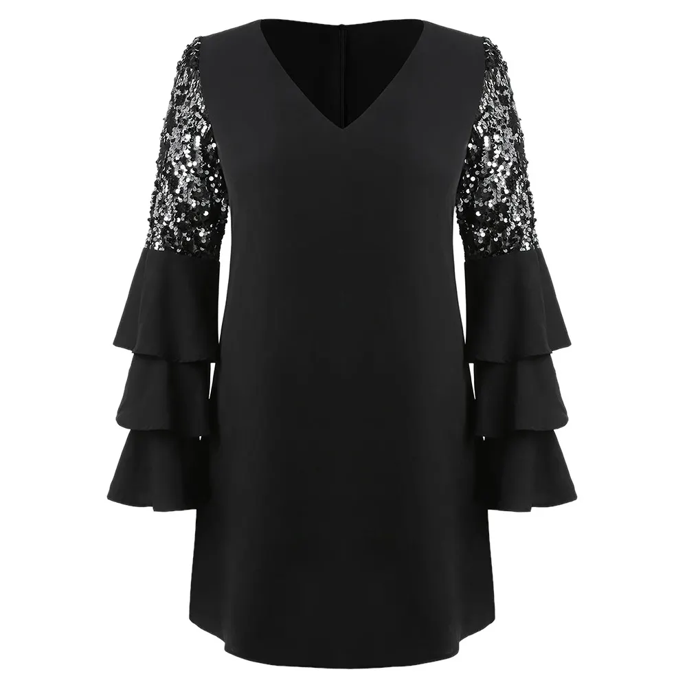 VESTLINDA платье с расклешенными рукавами и V образным вырезом женские прямые мини