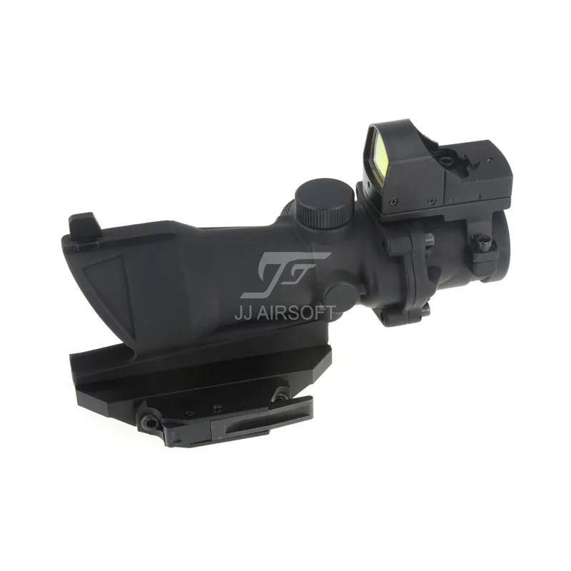 JJ Airsoft ACOG Style 4x32 Scope with Mini Red Dot AC12033 Bobro Quick Release / QD Mount (Black/Tan) | Спорт и развлечения