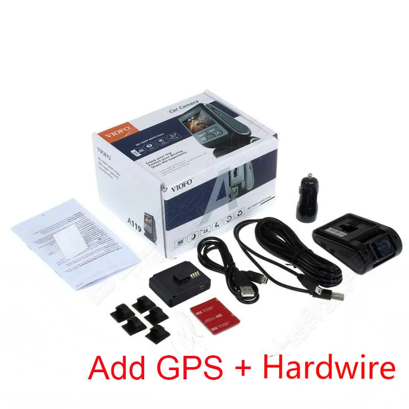 «viofo» A119 Pro V2 Автомобильный видеорегистратор DVR gps конденсатор Novatek 96660 рекордер H.264 2K HD 1440p Автомобильный видеорегистратор - Название цвета: Add GPS And Hardwire