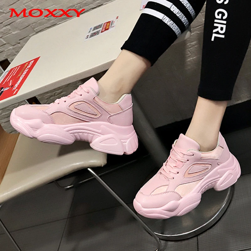 Pink Sneakers Women Shoes Chunky Sneakers New Trendy Female Leather Casual Shoes Woman Basket chaussures femme Dropshipping