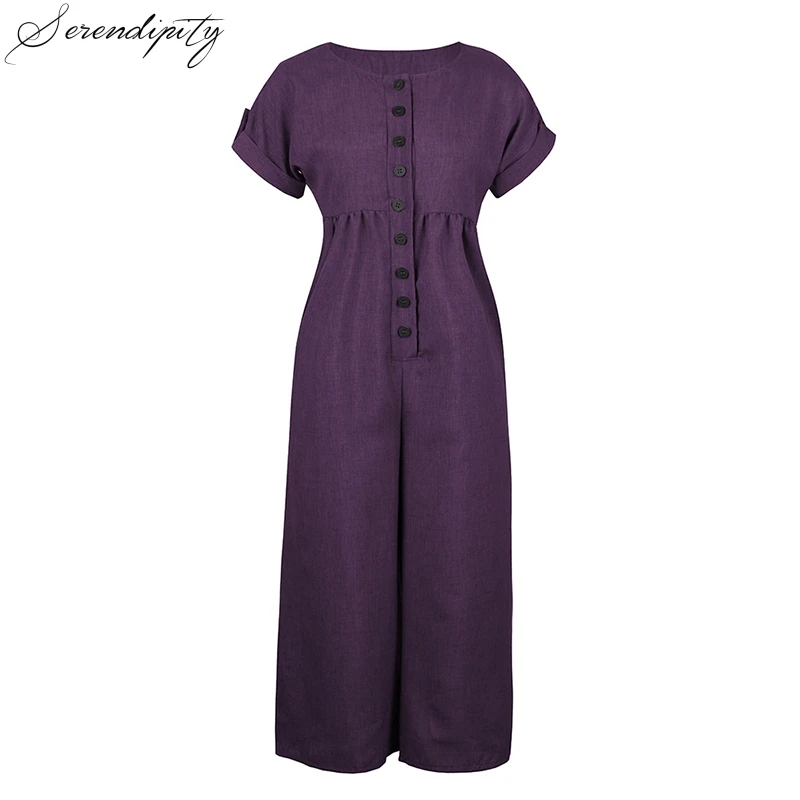 SRDP Однотонный женский комбинезон с круглым вырезом и пуговицами богемный