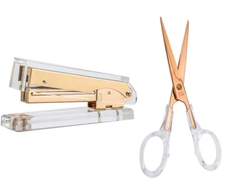 Акриловые золотые ножницы и прозрачный золотистый акриловый степлер