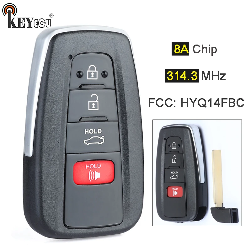 

KEYECU 314.3MHz 8A Chip 231451-0351 HYQ14FBC Replacement Smart 3+1 4 Button Proximity Remote Key Fob for Toyota Camry 2018-2020