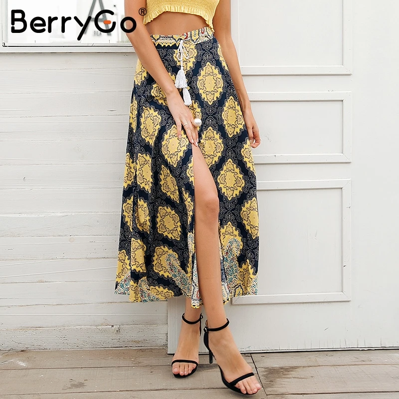 BerryGo Женская длинная юбка с разрезом и высокой талией летняя стильная пляжная