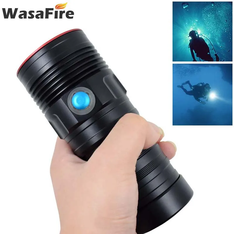 

Фонарик для дайвинга Wasafire, 10000 люмен, 5 * XM-L2, светодиодный фонарь для дайвинга, мощсветильник Подводный фонарь 18650, Водонепроницаемость 100 м, д...