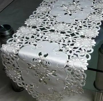 White Современный белый и красный цвета, с вышивкой, для кровати, для скатерти, атласное кружево, для чая, кофе, скатерть, для дома, вечерние, свадебные, Декор - Цвет: White