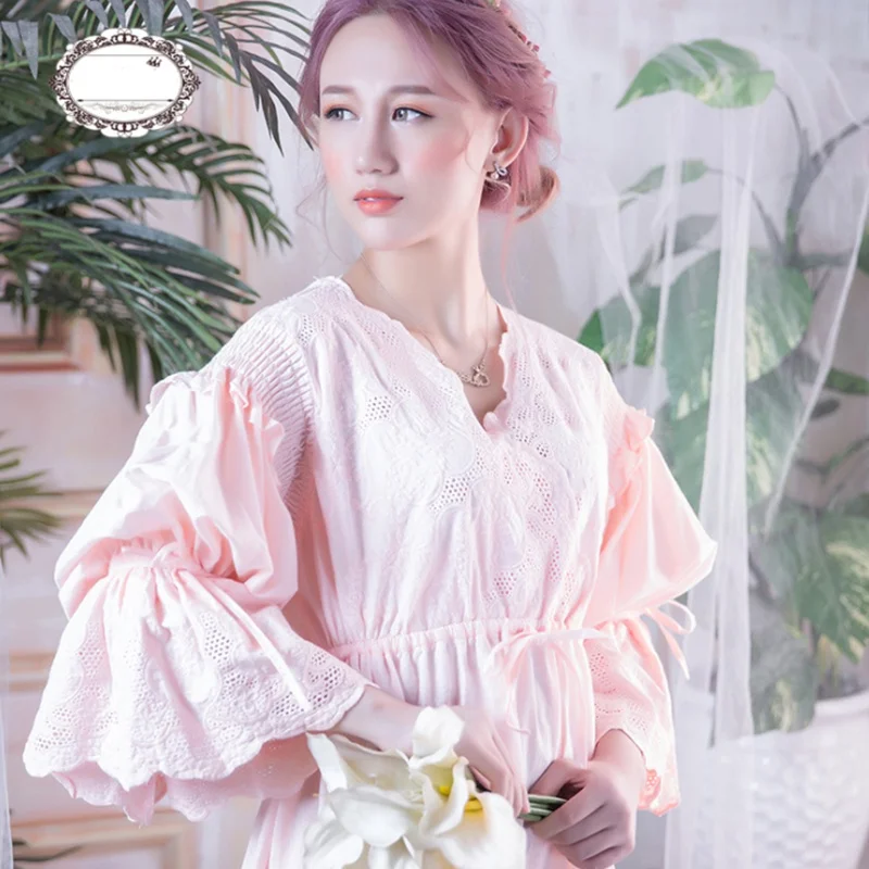 Новинка 2019 года Женская весенне осенняя одежда в стиле дворца милая хлопковая