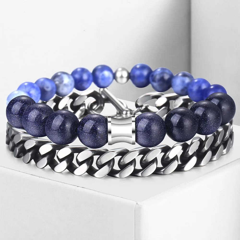 2 шт./компл. голубой песчаник соталит натуральный камень браслет из бисера для