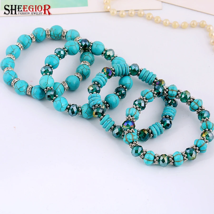 Браслет shegior с синими бусинами и шармами для женщин браслет ручной работы мужчин