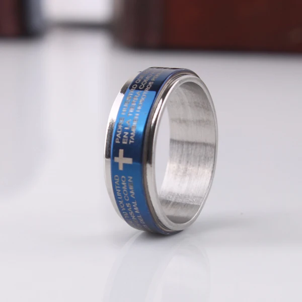 Синий 7 мм Крест из Библии двойной слой вращения 316L нержавеющая сталь кольца на