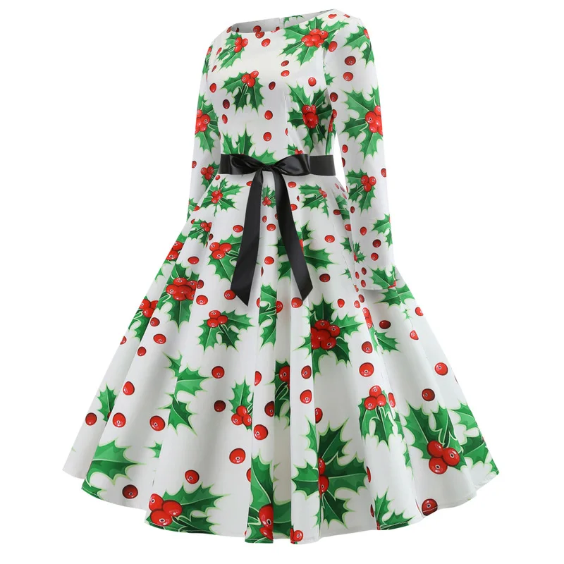 

U-SWEAR Christmas Elegant Bandage Dress Long Sleeve Vintage Party Snowflake Dresses Vestidos Fall 2020 Womens Clothing White