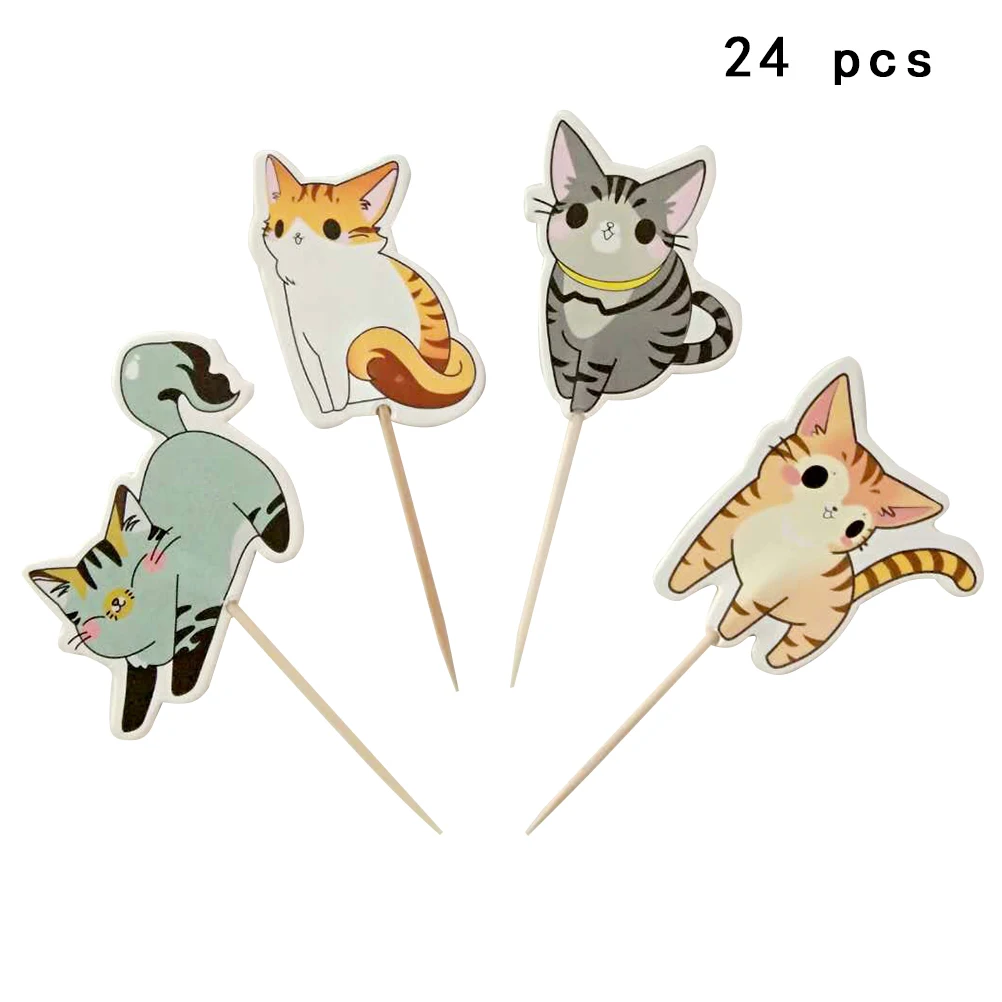 24 шт. милый Топпер для торта с кошкой украшение верхушка Вставка карты кекс