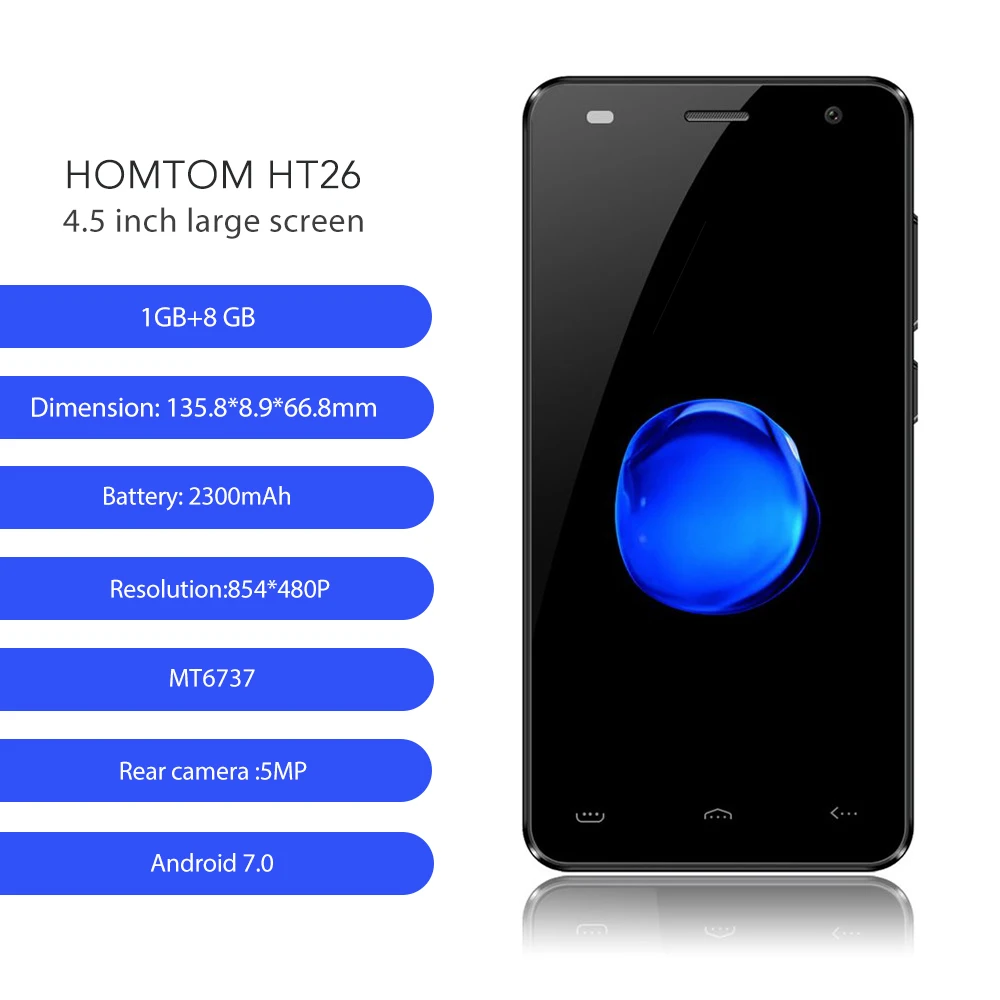 HOMTOM HT26 смартфон 4G 4 5 дюймов четырехъядерный Android 7 0 Камера 2300 мАч мобильного