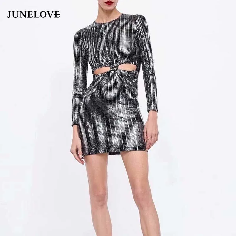 Женское платье с длинным рукавом JuneLove винтажное облегающее футляр блестками