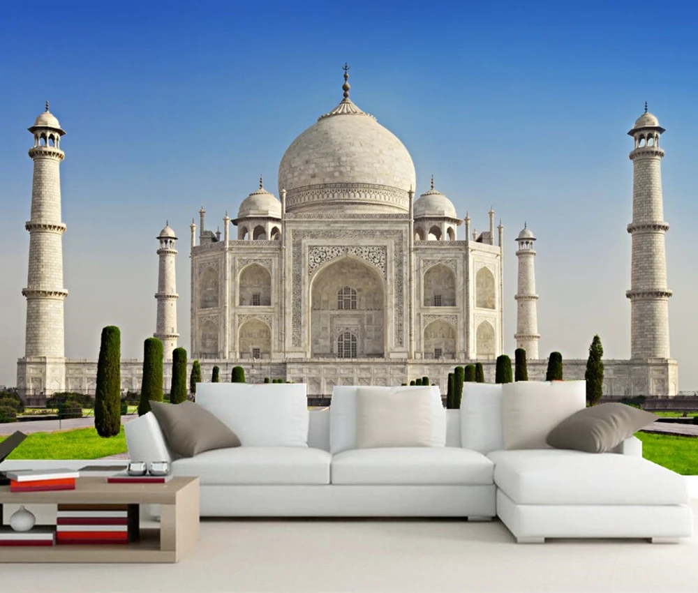 Пользовательские 3d настенные храмы Индии Taj Mahal Mosque city фото обои, гостиная ТВ стены кухня спальня ресторан 3d обои