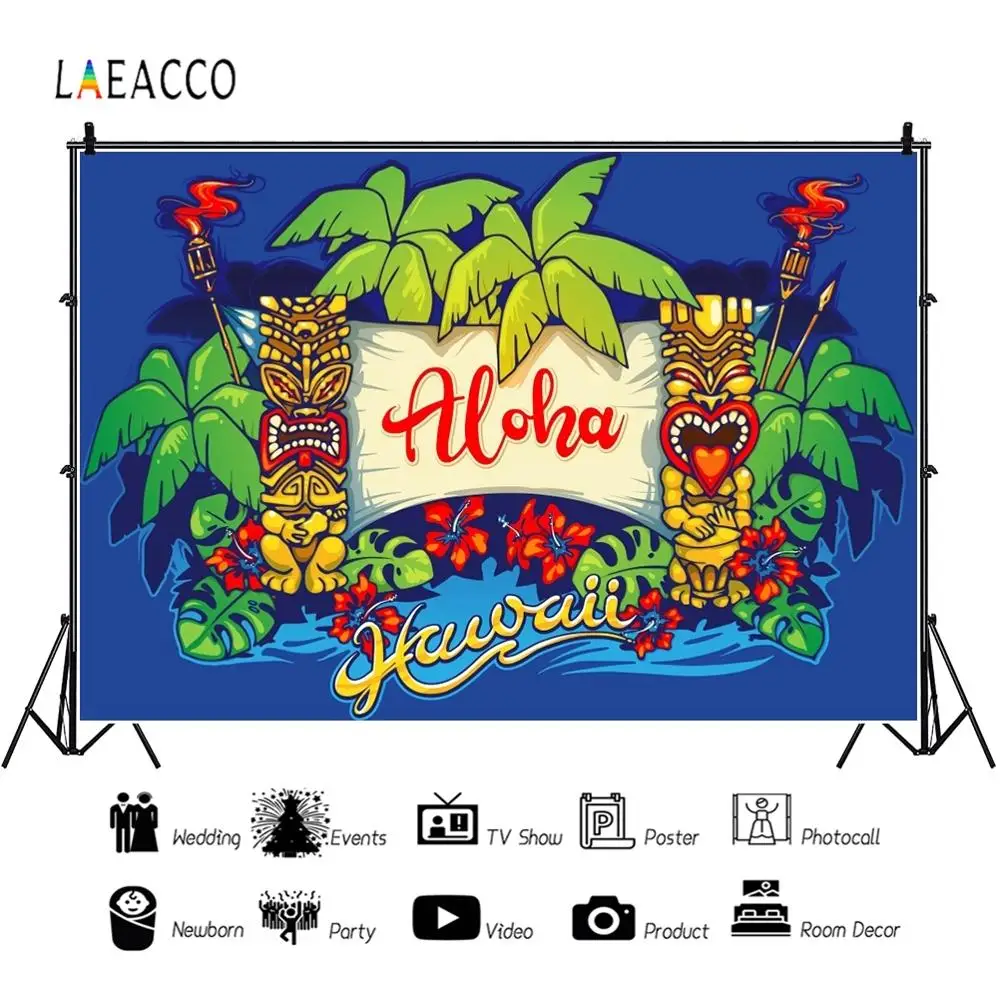 Фотофоны Laeacco Aloha Luau вечерние ярким рисунком деревьев для детской фотосъемки