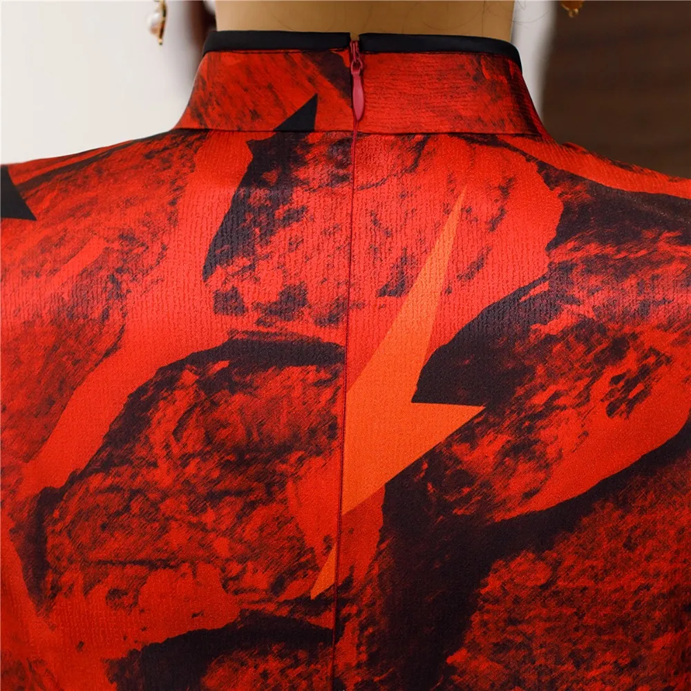 Шанхай история китайский стиль Платье До Колена Cheongsam цветочный Qipao восточное платье с коротким рукавом Вечерние платья для женщин