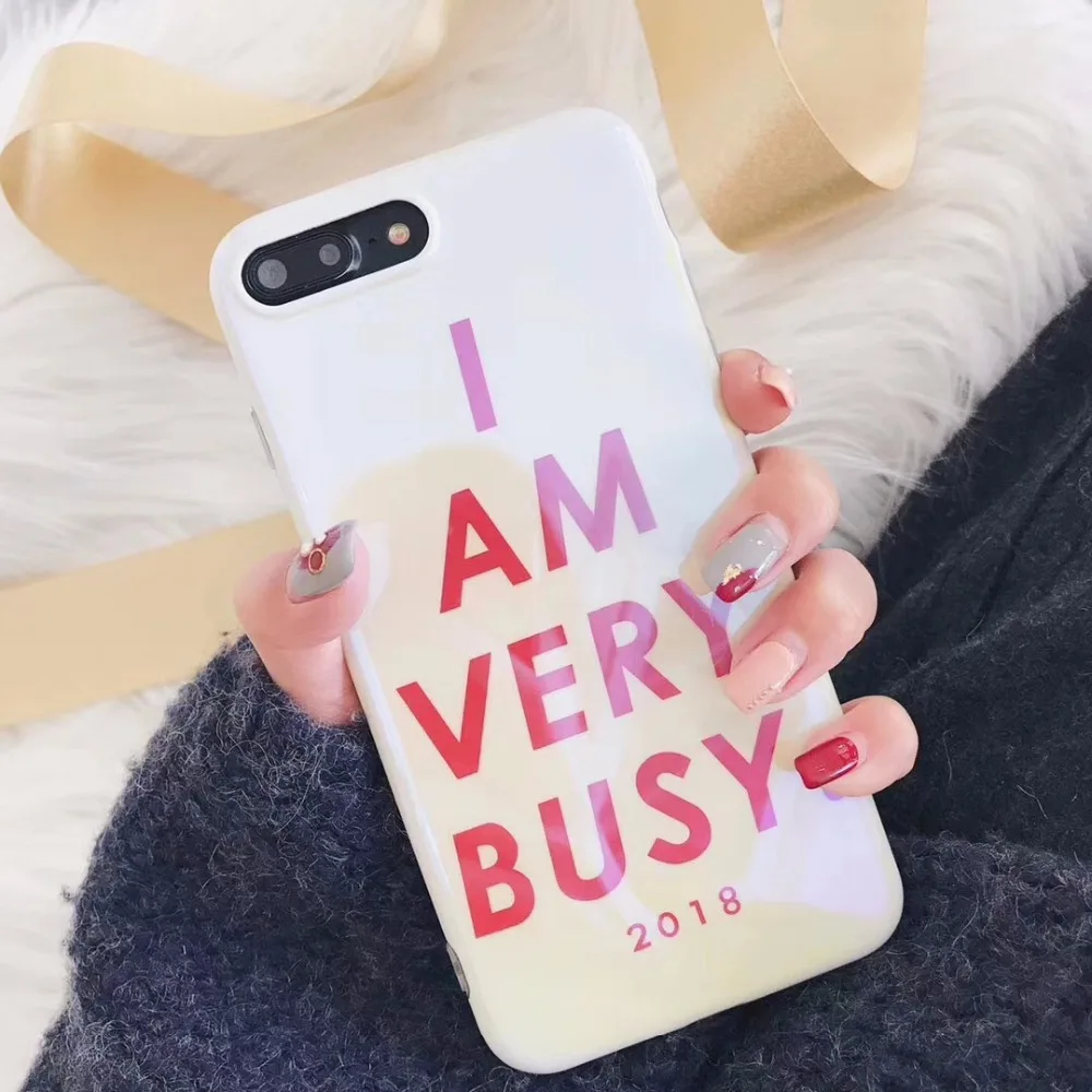 Глянцевый Blu-Ray телефон чехол для iPhone 7 Чехол 6 S 8 Plus X "я очень занят" с буквенным