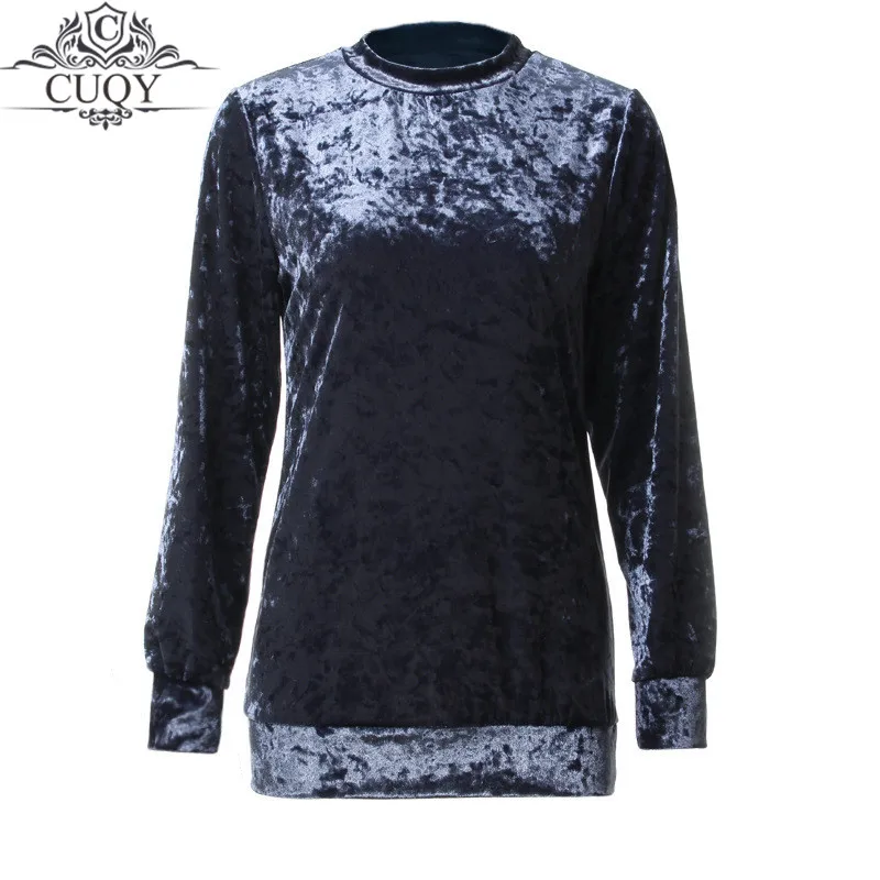 CUQY 2017 Осень Зима женщины с длинным рукавом О Образным Вырезом Сплошной Цвет