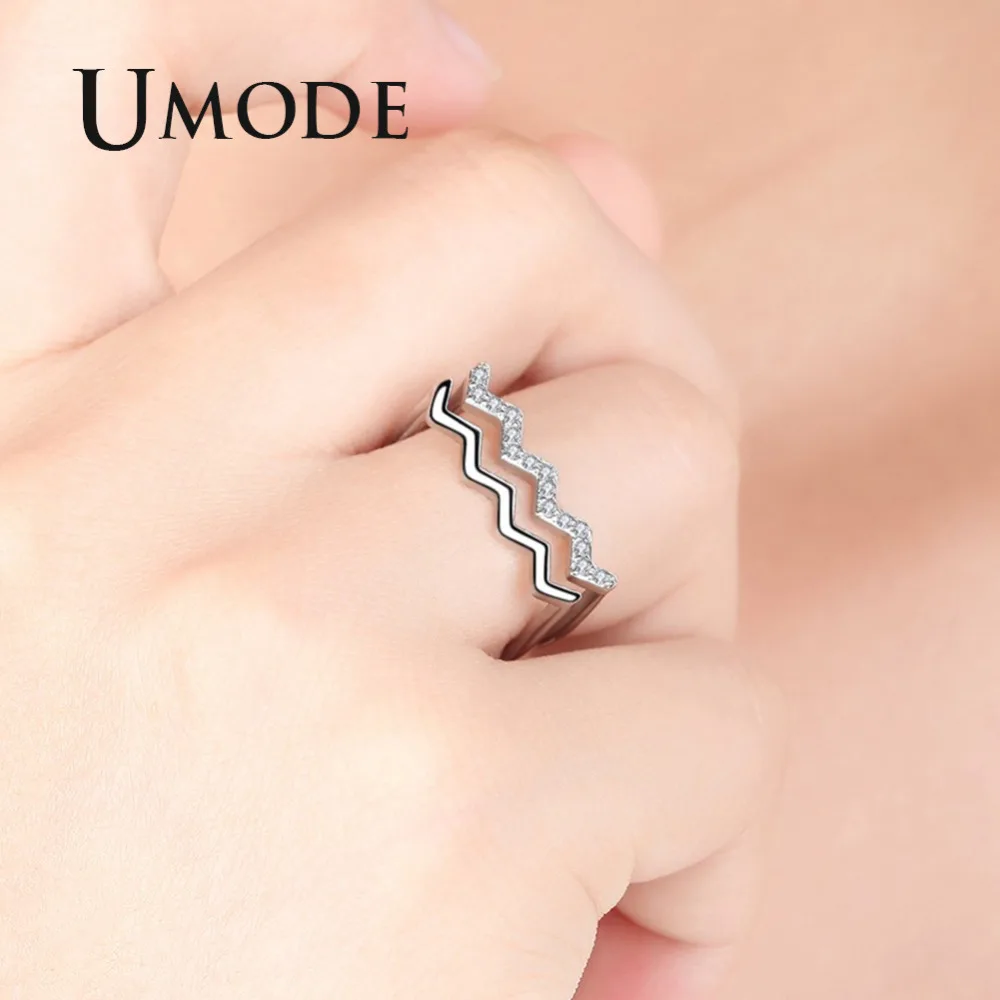 UMODE модное волнистое открытое Манжетное кольцо для женщин циркониевое обходное