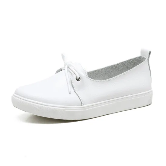 white YAERNI/поступление; сезон весна; милая однотонная женская обувь; женская обувь из натуральной кожи на плоской подошве; 4 цвета; одна лодка; женские повседневные лоферы - Цвет: white