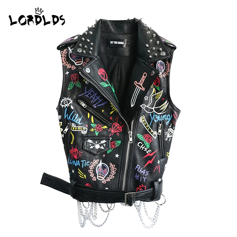Женский Байкерский жилет LORDLDS черная кожаная куртка без рукавов из искусственной