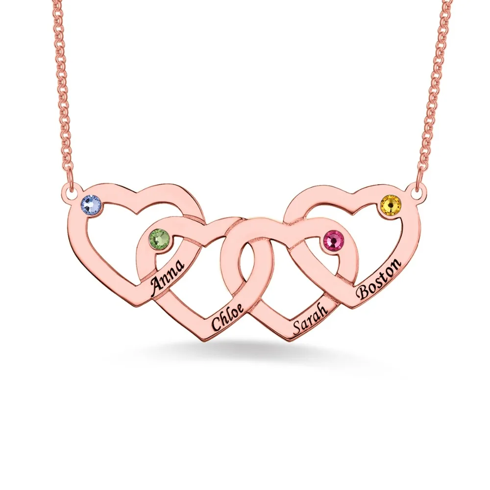 

AILIN Four Women Hearts Name&Birthstones Necklace For Girlfriend Personalized Birthstone Pendant In Rose Gold Color For Festival