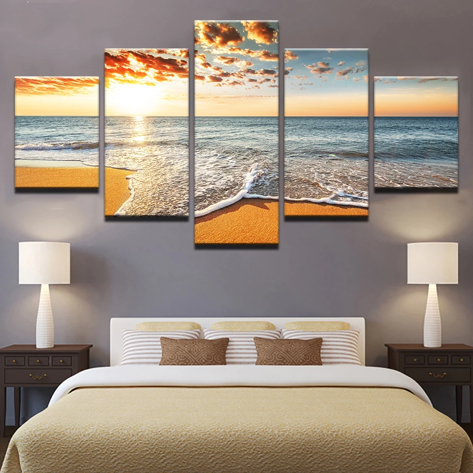Холст картины Домашний декор рамки HD принты 5 шт. Солнечный свет пляж морские