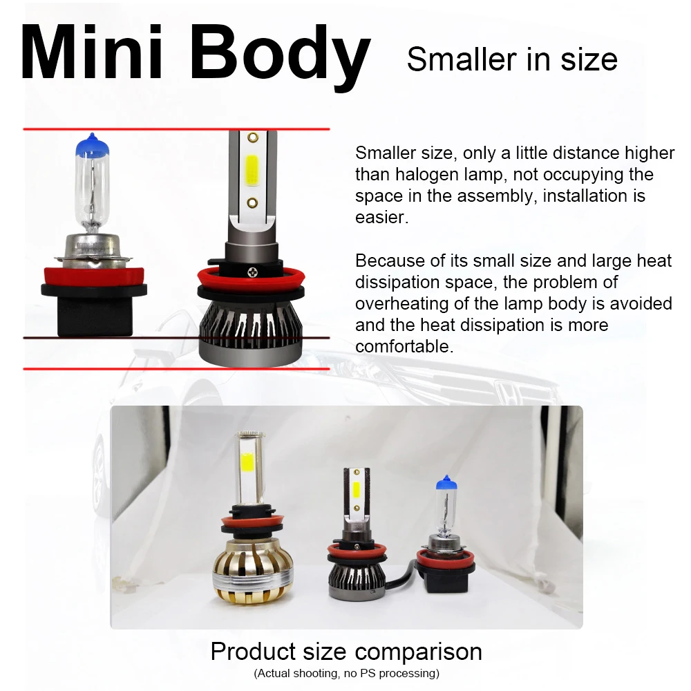 2PCs Mini LED Car Headlight Lamp LED Bulb Super Bright 6000K Driving Bulbs Auto Turbo LED Safety Car Headlight 36W 6000LM