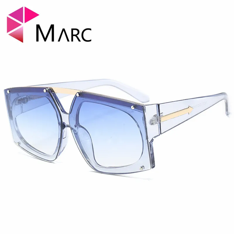 

MARC UV400 2018NEW WOMEN MEN Fashion Big Sunglasses Driving Red Resin Gradient Plastic Goggle Gafas Sol Transparent Mirror