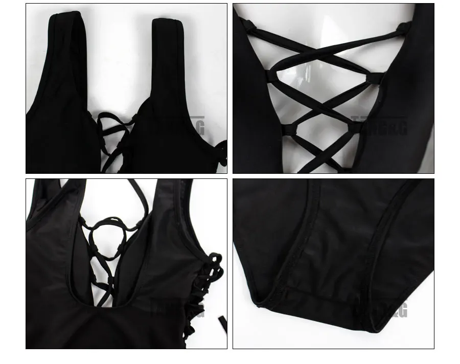 Новые Sexy One Piece Женщины Купальники Черный Белый глубокий v шеи спинки Веревка зашнуровать боди Купальник выдалбливают trajes де бано